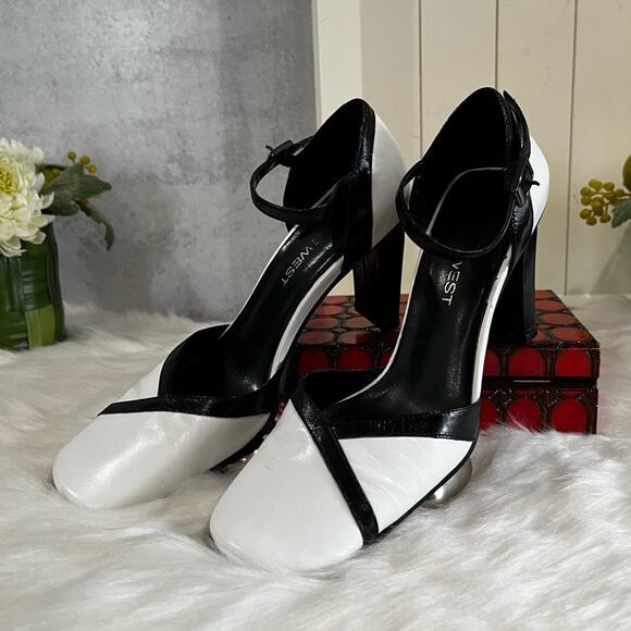 NEW Nine West Leather Two Tone Retro Colorblock Ankle Strap High Heel Pumps 5.5 - Picture 11 of 13